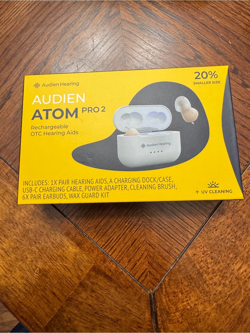 Audien Atom Pro 2 Rechargeable Hearing Aids - Yellow/White